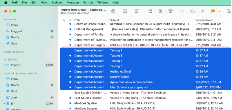 Find the mails sent by your name (in this case Departmental Account) and select the mails