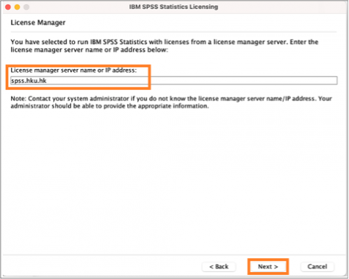 spss mac 15 - enter license server