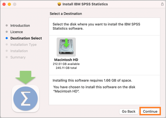 spss mac 6 - install destination select