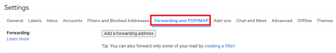 Click the Forwarding and POP/IMAP