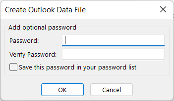 You can set a password to protect the exported .pst file, or you can leave it blank. Click OK