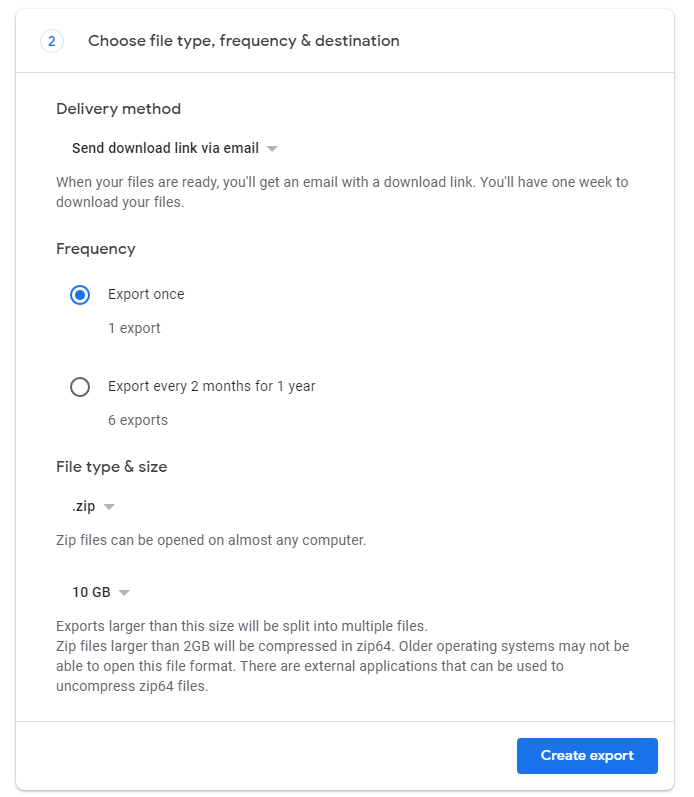 Click Create export