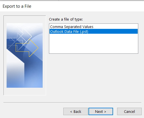 Select Outlook Data File (.pst) > Next