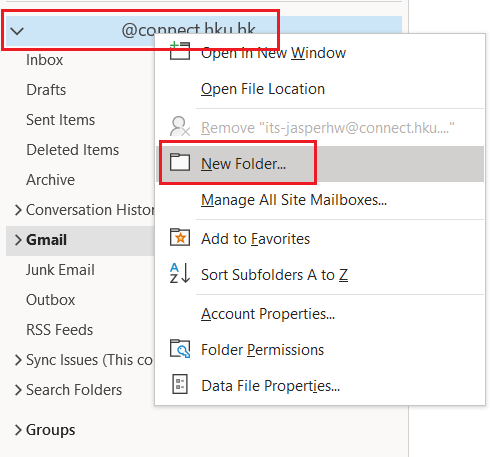 Right click the M365 account > New Folder