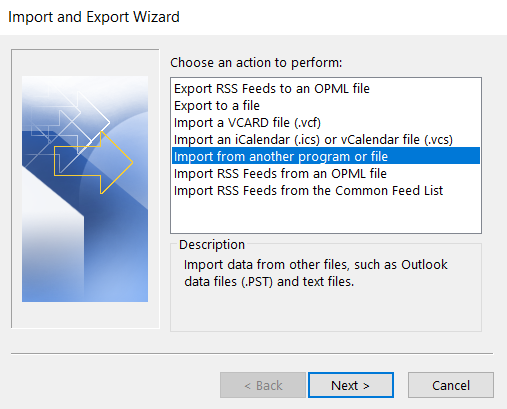 Select Import from another program of file > Next