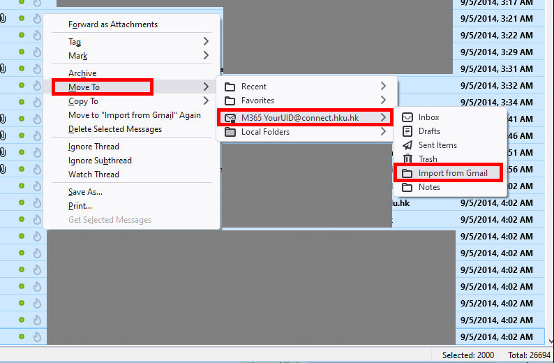 Please use Move To instead of Copy To, it make you easy to trace which mails are not yet moved