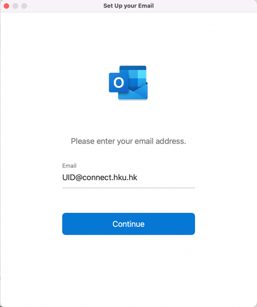 Open Outlook and enter your HKU connect email address. Click Continue.