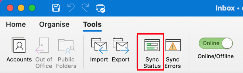 Check the synchronisation of mails Choose Tools > Sync Status.
