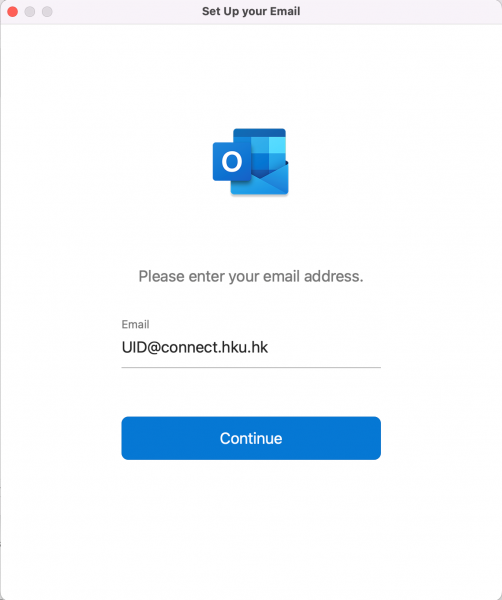 Input your HKU connect email address. Wait for Outlook to connect to Office 365.