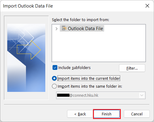 Select Import items into the current folder and click Finish.