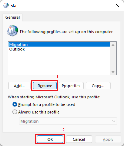 Click Show Profiles and select Migration.  Click Remove and OK to confirm the deletion. 