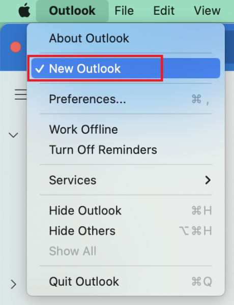 1. Under Menu > Outlook > deselect New Outlook. Click Revert to confirm this change.