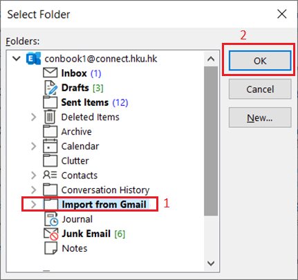 You will see the follow windows. Select the Import from Gmail folder and click OK.