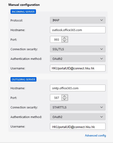 Click Configure Manual and input the setting.