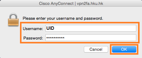 Enter your HKU Portal UID and PIN in the Username and Password fields respectively and click OK button