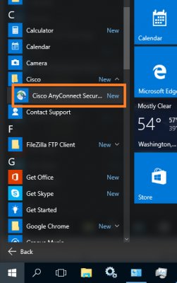 Locate the Cisco AnyConnect Secure Mobility Client program from your Start Menu