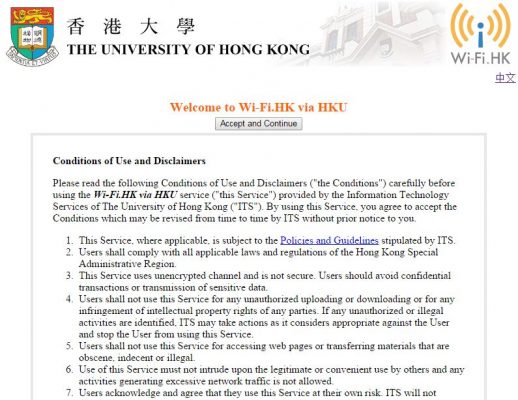 You will be directed to the Wi-Fi.HK via HKU Welcome page